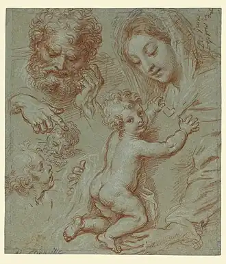 Études de têtes et de Vierge à l'Enfant (vers 1670-1690), Los Angeles, Getty Center.