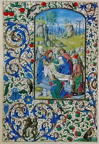 Mise au tombeau du Christ dans le livre d'heures de Marie de Bourgogne (1477)