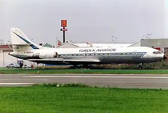 La Sud-Aviation Caravelle impliqué dans l'accident, alors en service chez Eureka Aviation (F-WQCU), ici en août 1997.