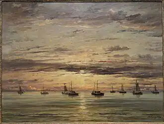 Coucher de soleil à Schéveningue, une flotte de bateaux de pêche à l'ancre (1894), Washington, National Gallery of Art.