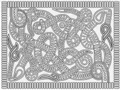 Dessin de longs rubans entrelacés de manière complexe, décorés de points et de traits
