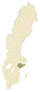 Carte représentant la province de Södermanland au sein de la Suède, au centre-est du pays.