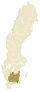 Carte représentant la province de Småland au sein de la Suède, au sud-est du pays.