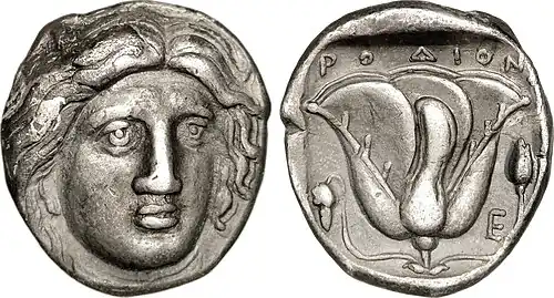 Tétradrachme d'argent de Rhodes à l'effigie du dieu Hélios, v. 316-305 av. J.-C.