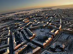 Vue aérienne de Töölö et de l'église.