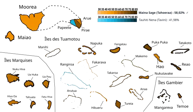 Résultats par communes ou îles au 2e tour.