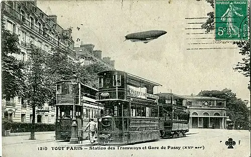 La gare de la porte de Passy et la station des tramways à vapeur (vers 1900).