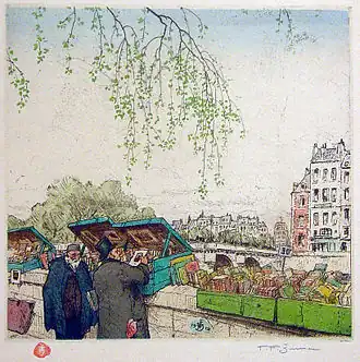 Printemps. Bouquinistes (vernis mou et aquatinte, 1912)