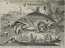 Les gros poissons mangent les petits d'après Pieter Brueghel