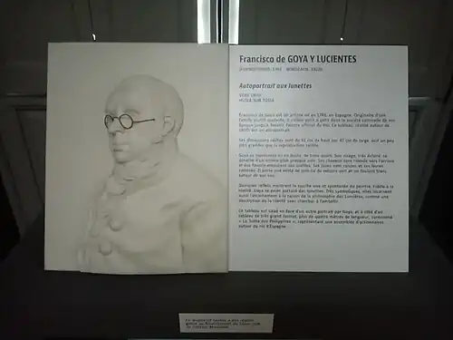 Tableau tactile de l'Autoportrait de Goya et texte en braille destiné aux malvoyants.