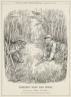 « Tartarin dans les Indes », caricature britannique publiée dans l'hebdomadaire satirique Punch, 29 septembre 1920.