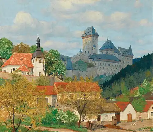 View of Karlštejn Castle near Prague, huile sur toile,1903