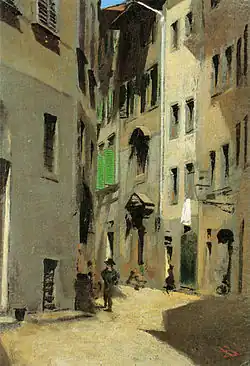 Telemaco Signorini, Via Torta, Firenze (vers 1870, huile sur toile).