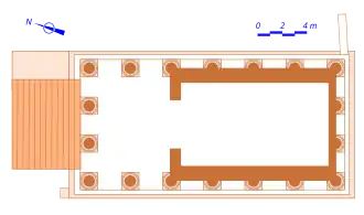 Plan en couleurs d'un édifice antique.