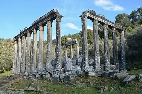 Ruines du temple de Zeus Lepsynos à Euromos, IIe&nbsp;siècle.