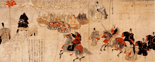 Spectacle de dengaku, Rouleaux illustrés des tengu (version de l'Onjō-ji), fin XIIIe&nbsp;siècle.