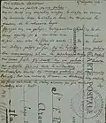 Texte autographe en espéranto, au dos de la carte postale expédiée en 1916 par Ernest Bord.