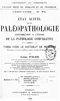  couverture en noir et blanc de la thèse de Léon Pales en 1929