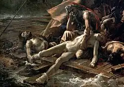 Détail du tableau, montrant deux personnages mourants.