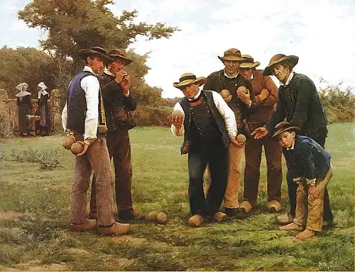 Théophile Deyrolle : Les joueurs de boules [à Beuzec-Conq] (1887, 172 x 226&nbsp;cm, Musée des beaux-arts de Quimper)