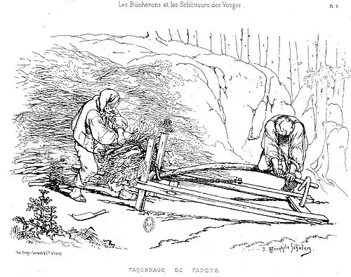 Les bûcherons et les schlitteurs des Vosges (façonnage des fagots)Théophile Schuler, 1878