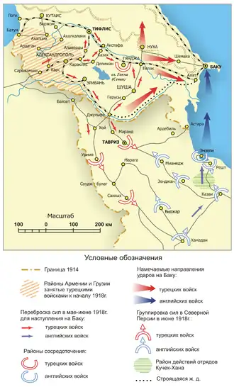 Campagne du Caucase, chemins de fer russes et bataille de Bakou, 1918