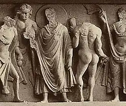 Vajrapani en Nu Grec de dos avec vajra. Jamal Garhi&nbsp;(en). Indian Museum, Calcutta