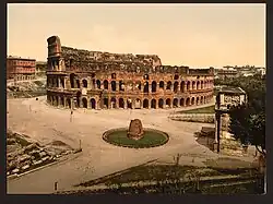 La Meta Sudans devant le Colisée, vers 1900.