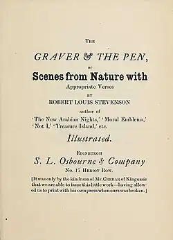 Facsimilé. Stevenson décrit comme "Author of New Arabian Nights, Moral Emblems, Not I, Treasure Island"