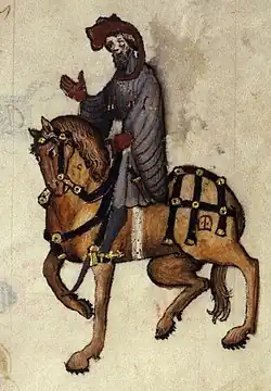 Enluminure montrant un chevalier sur sa monture