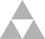 Symbole de la Triforce. Assemblage de trois triangles équilatéraux formant un plus grand triangle.