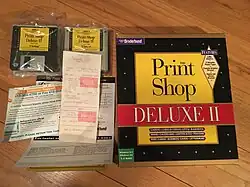 Description de l'image The Print Shop Deluxe II box diskettes and store receipt.jpg.