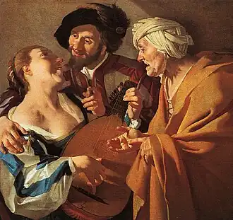 Dirck van Baburen, L'Entremetteuse, 1622, huile sur toile, 100,2&nbsp;×&nbsp;105,3&nbsp;cm, Boston, musée des beaux-arts.