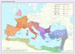 Carte de l'Empire romain avec les différentes frontières administratives