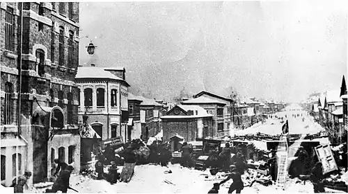 Barricade dans le quartier ouvrier de Sormovo (gouvernement de Nijni Novgorod), 12 décembre 1905.