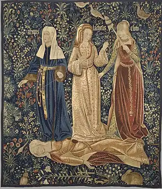 Le Triomphe de la Mort, ou les Trois Moires, tapisserie flamande (Victoria and Albert Museum).