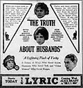 Publicité pour le film The Truth About Husbands (1920).