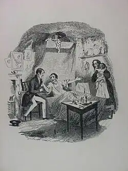 Le clown à l'agonie (« Le Conte de l'errant »), gravure de Robert Seymour.