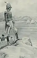 Toussaint Louverture regardant l'arrivée de la flotte envoyée par Bonaparte pour le détruire.