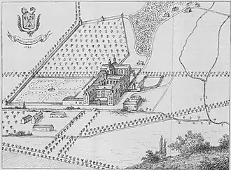 Dessin de l'abbaye de Thenailles en 1760.