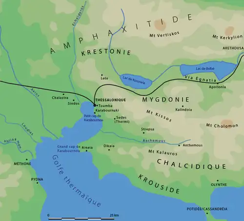 Carte du golfe Thermaïque à l'Antiquité.