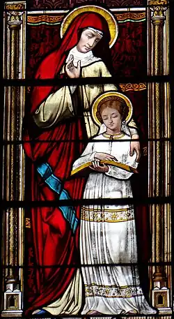 Vitrail du croisillon nord du transept : sainte Anne et la Vierge.