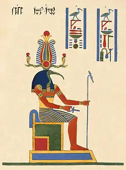 Thot portant l'Atef dans une illustration du Panthéon Egyptien (1823-1825) par Léon Jean Joseph Dubois (1780-1846).