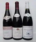 Trois bouteilles de corton (climats Corton, Rognet et Renardes).