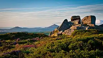Vue du tor le plus méridional de Three Rock Mountain avec, au dernier plan, le Little Sugar Loaf et le Great Sugar Loaf.