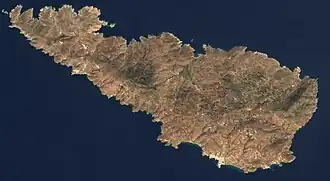 Vue satellite de l'île de Tínos.