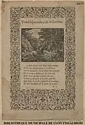 Tisbé épouvantée de la lionne, gravure de Bernard Salomon publiée dans la Métamorphose d'Ovide figurée par Jean de Tournes dans l'édition de 1564.