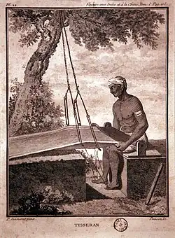 Tisserand indien. Le commerce des "cotonnades" vers l'Europe est un pilier essentiel de la prospérité de Pondichéry au XVIIIe siècle.