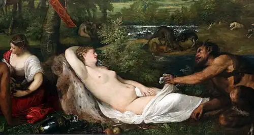 Titien, détail de Jupiter et Antiope ou la Vénus du Pardo, musée du Louvre.