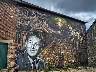 Fresque géante, représentant Bourvil, réalisée par Romain Vasse alias Atomik